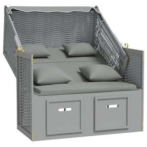 Strandkorb con Cuscini in Polyrattan e Legno Massello Grigio cod mxl 6228