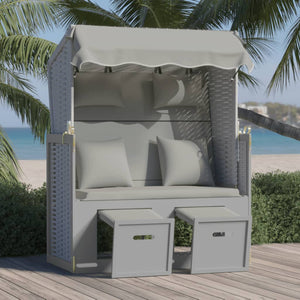 Strandkorb con Cuscini in Polyrattan e Legno Massello Grigio cod mxl 6228