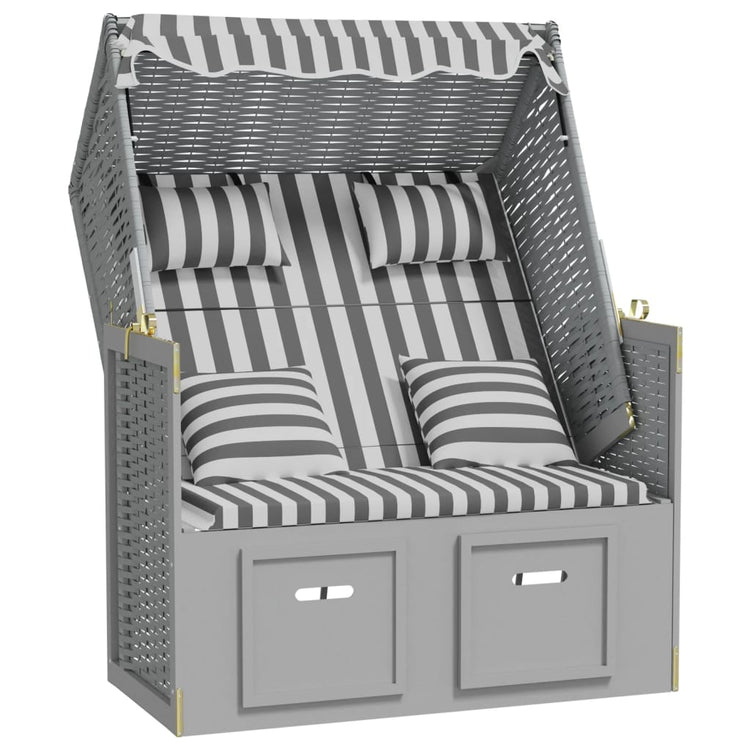 Strandkorb Cuscini Polyrattan e Legno Massello Grigio e Bianco