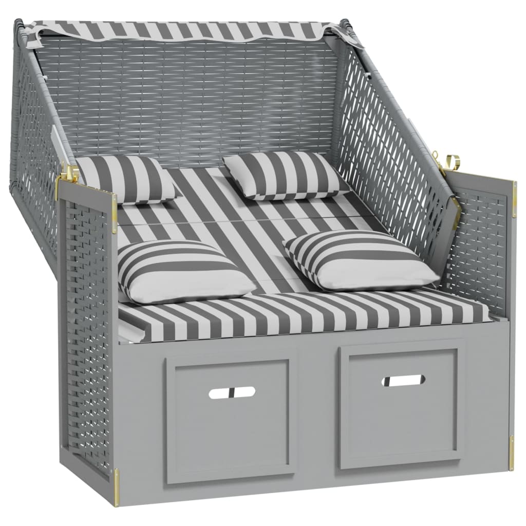 Strandkorb Cuscini Polyrattan e Legno Massello Grigio e Bianco