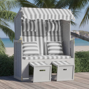 Strandkorb Cuscini Polyrattan e Legno Massello Grigio e Bianco 318661