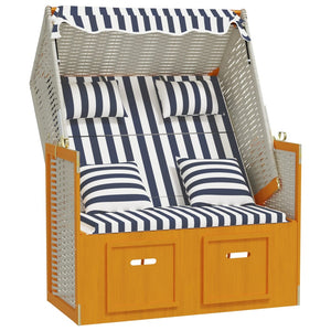 Strandkorb con Cuscini Polyrattan e Legno Massello Bianco e Blu 318664