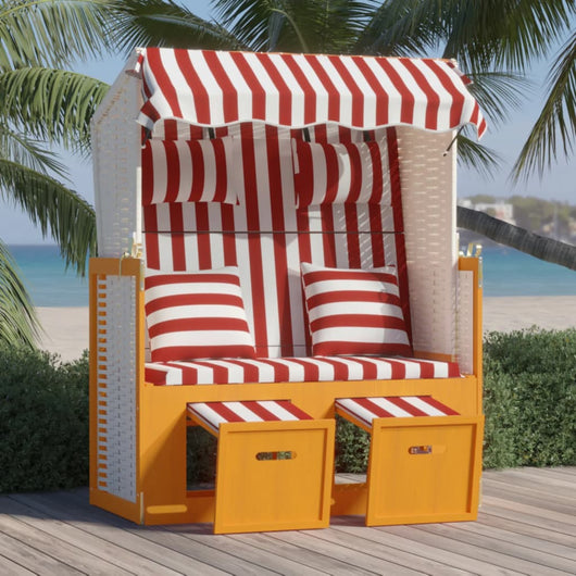 Strandkorb Cuscini Polyrattan e Legno Massello Rosso e Bianco cod mxl 23576