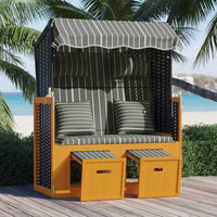 Strandkorb Cuscino Polyrattan e Legno Massello Nero e Antracite