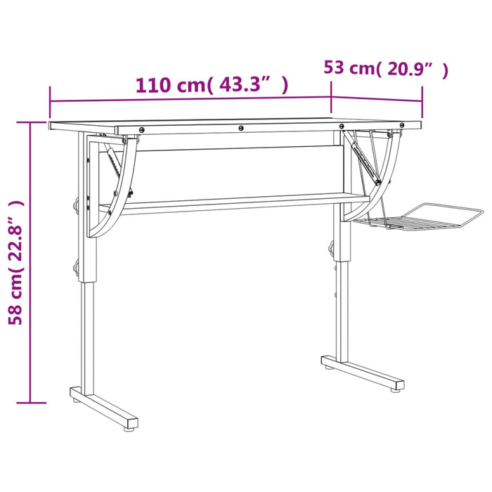 Scrivania Bianca Grigia 110x53x(58-87) cm Multistrato e Acciaio 340928