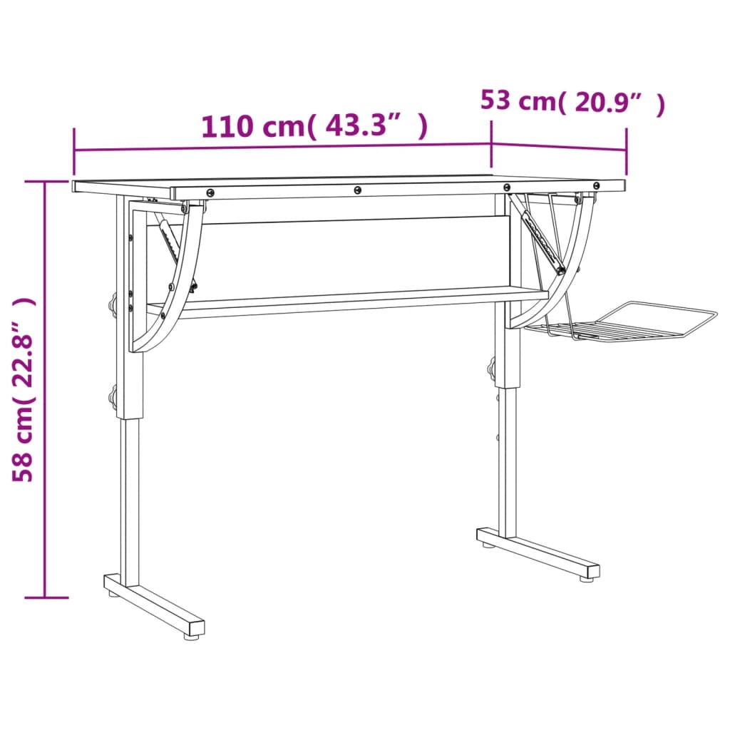 Scrivania Nera e Grigia 110x53x(58-87) cm Multistrato e Acciaio 340929