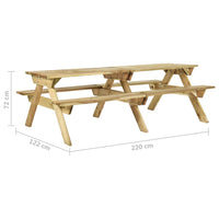 Tavolo da Picnic con Panche 220x122x72 cm in Pino Impregnato cod mxl 50621