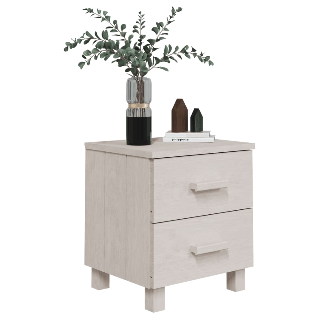 Comodino HAMAR Bianco 40x35x44,5 cm in Legno Massello di Pino 340405