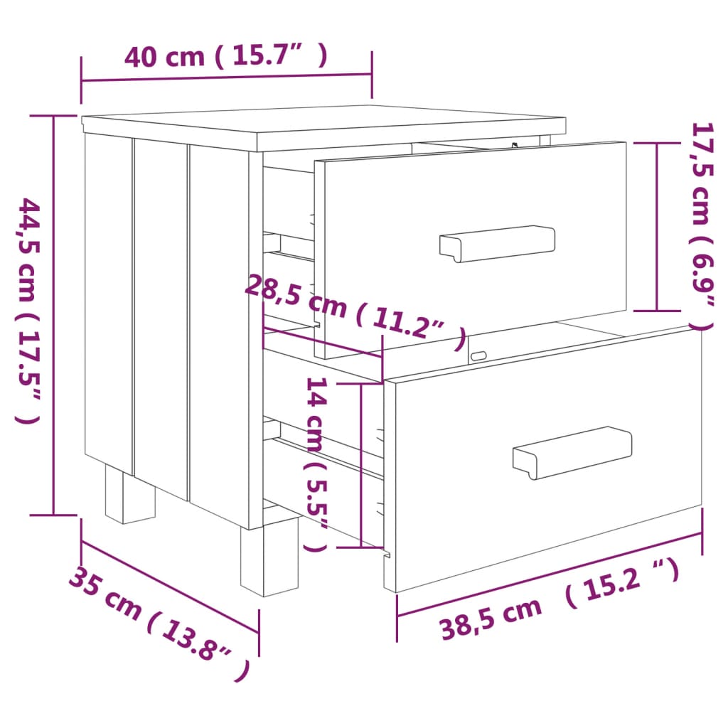 Comodino HAMAR Grigio Scuro 40x35x44,5 cm in Legno di Pino 340406