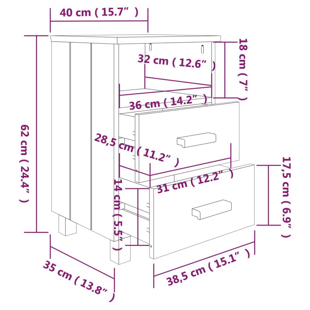 Comodini 2 pz Miele 40x35x62 cm in Legno Massello di Pino cod mxl 30916