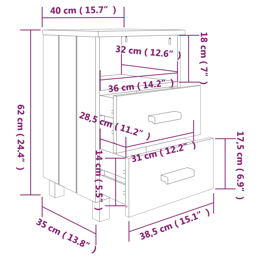 Comodini 2 pz Grigio Scuro 40x35x62cm in Legno Massello di Pino