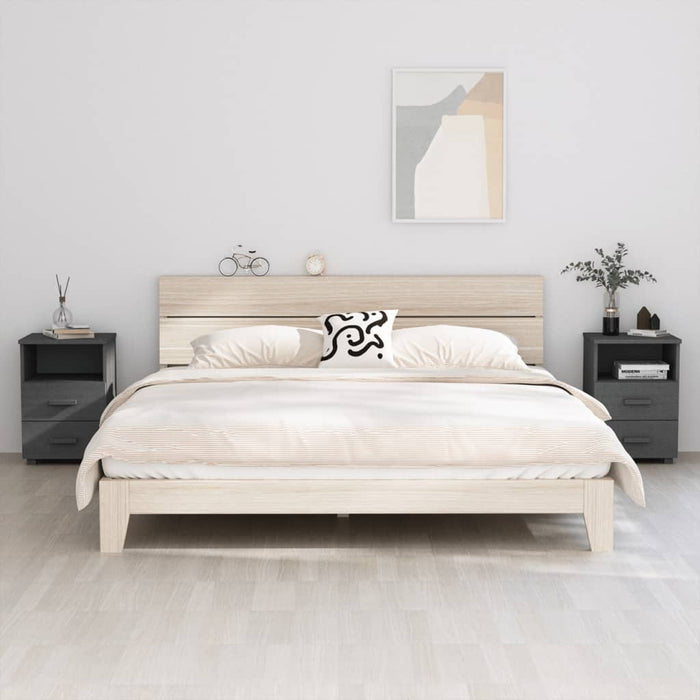 Comodini 2 pz Grigio Scuro 40x35x62cm in Legno Massello di Pino