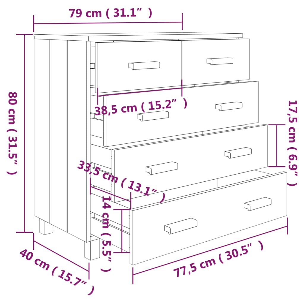 Credenza Miele 79x40x80 cm in Legno Massello di Pino cod mxl 15367