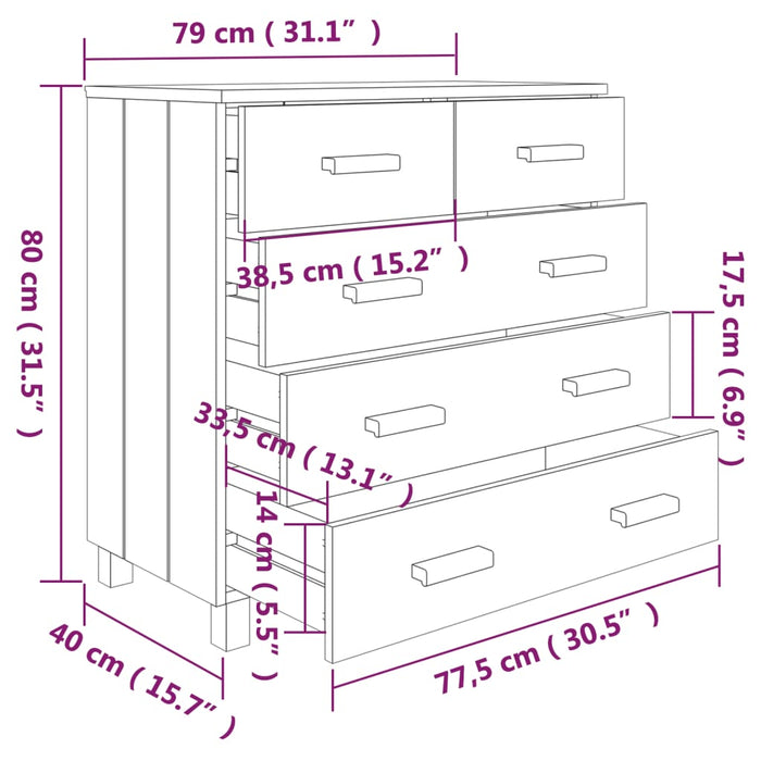 Credenza HAMAR Bianca 79x40x80 cm in Legno Massello di Pino 340421