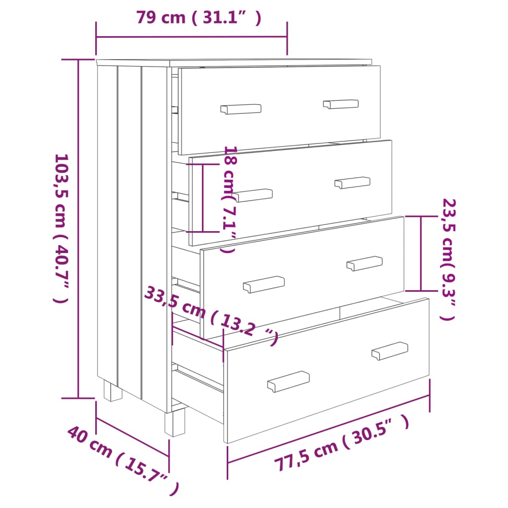 Credenza Grigio Chiaro 79x40x103,5 cm in Legno Massello di Pino