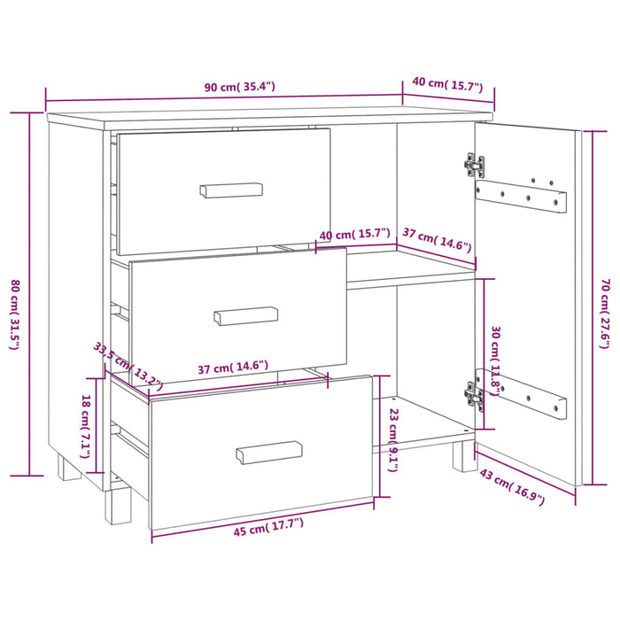 Credenza Marrone Miele 90x40x80 cm in Legno Massello di Pino cod mxl 18808