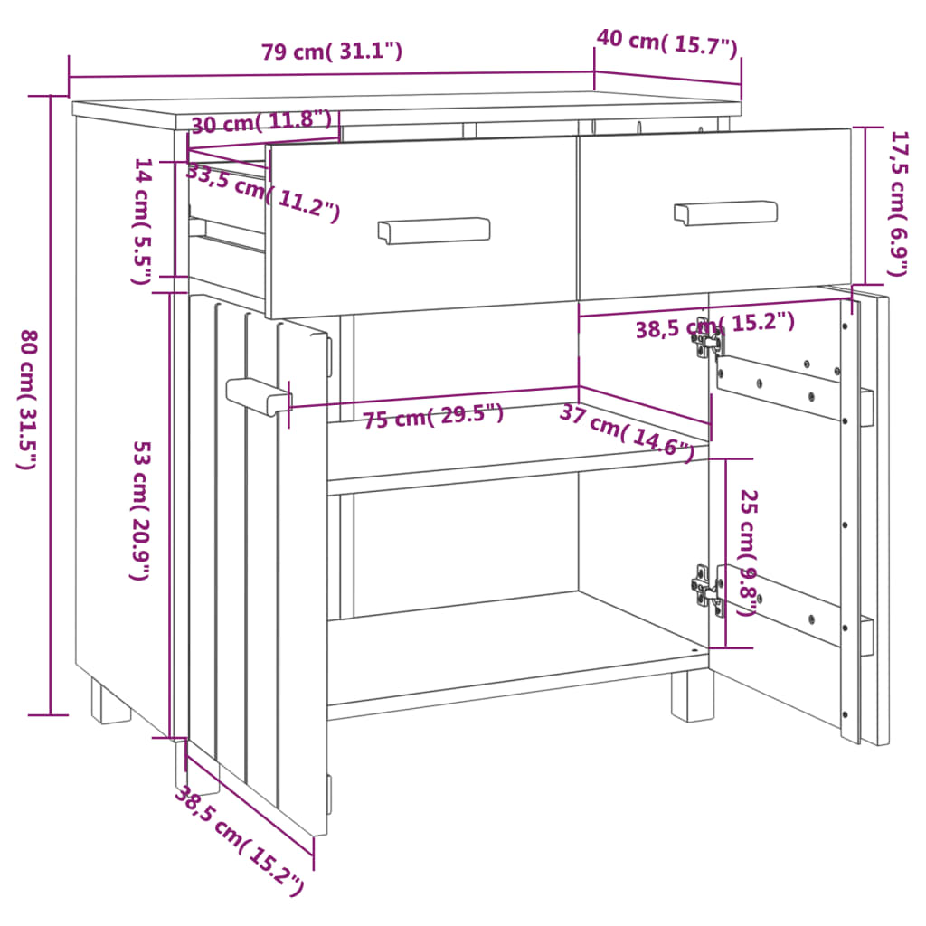 Credenza Marrone Miele 79x40x80 cm in Legno Massello di Pino cod mxl 16015