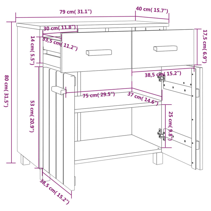 Credenza Marrone Miele 79x40x80 cm in Legno Massello di Pino cod mxl 16015