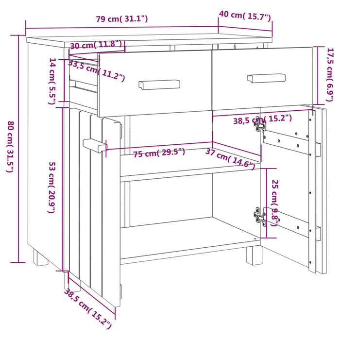 Credenza HAMAR Grigio Chiaro 79x40x80 cm Legno Massello di Pino 340439