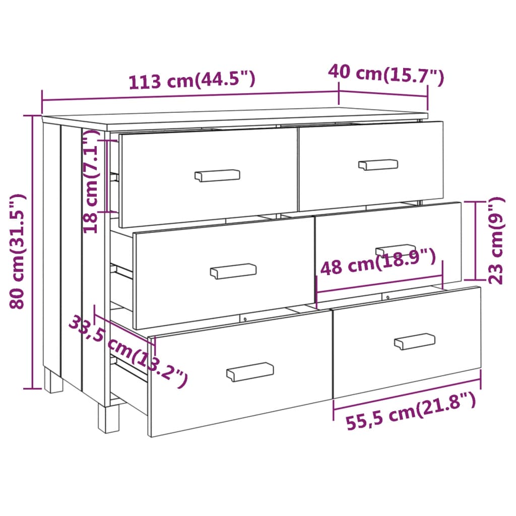 Credenza Miele 113x40x80 cm in Legno Massello di Pino cod mxl 20529