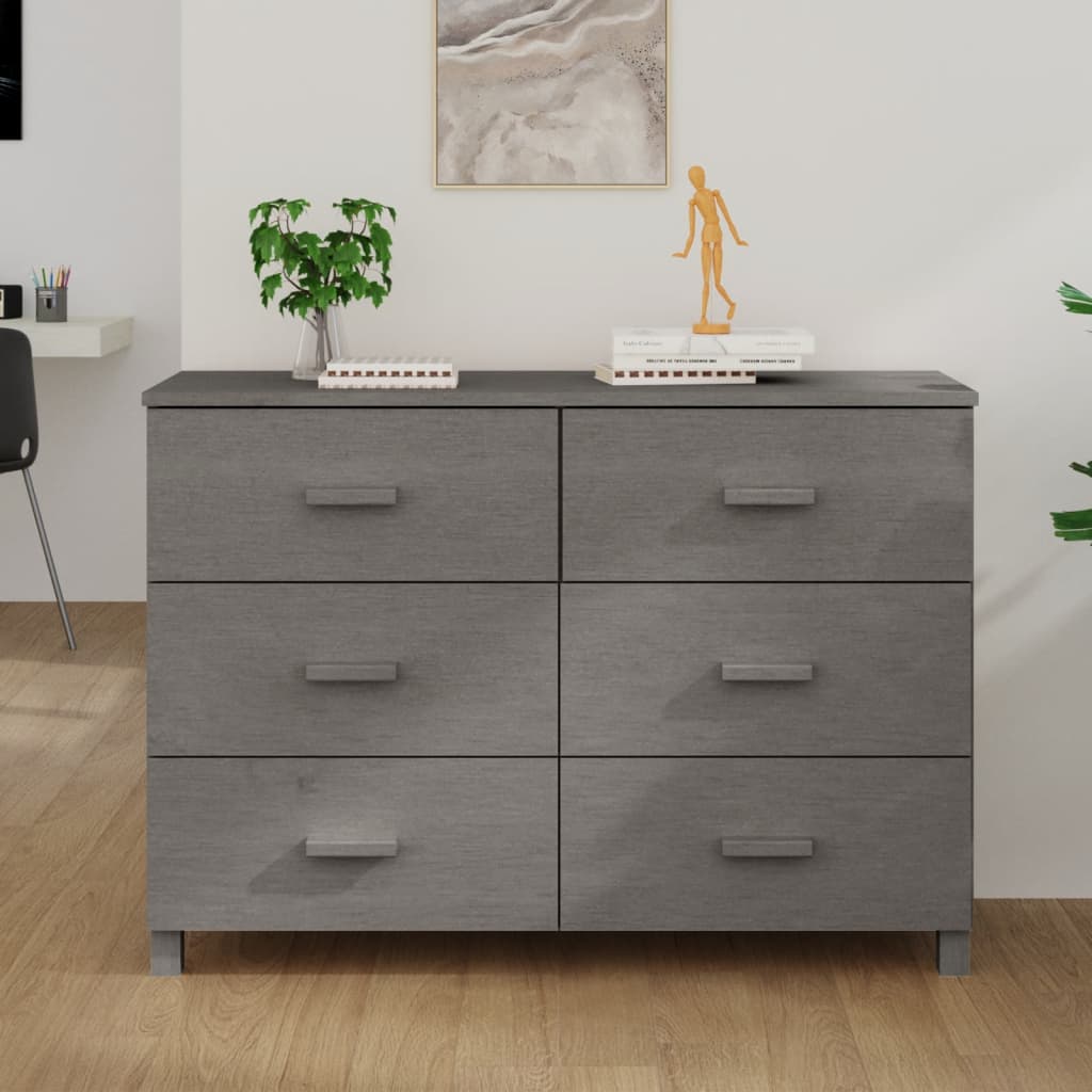 Credenza HAMAR Grigio Chiaro 113x40x80cm Legno Massello di Pino 340451