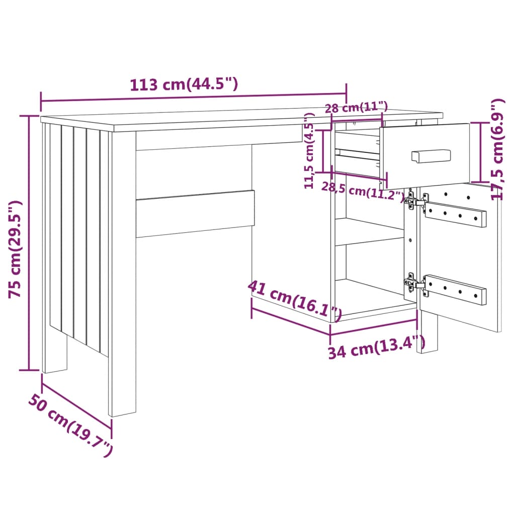 Scrivania Miele 113x50x75 cm in Legno Massello di Pino cod mxl 76750