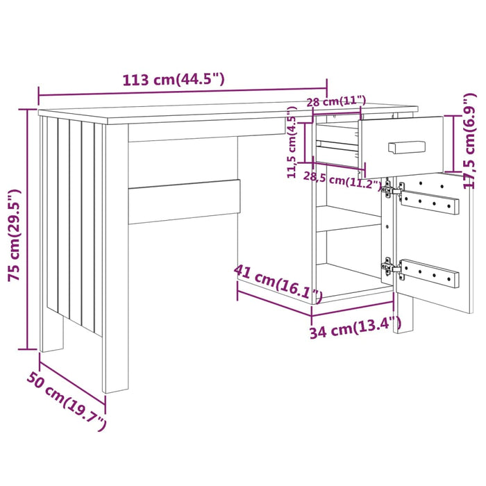 Scrivania Bianca 113x50x75 cm in Legno Massello di Pino cod mxl 62372