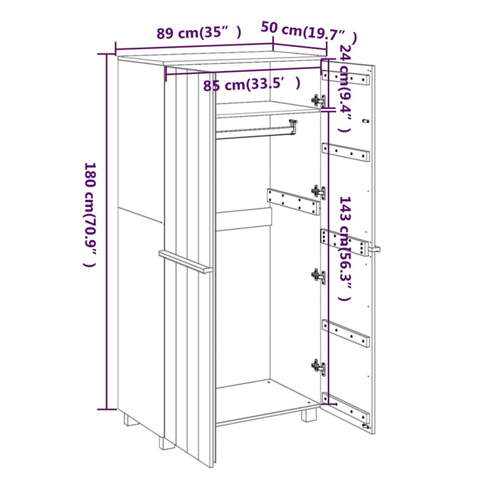 Armadio HAMAR ambra 89x50x180 cm in Legno Massello di Pino 340480