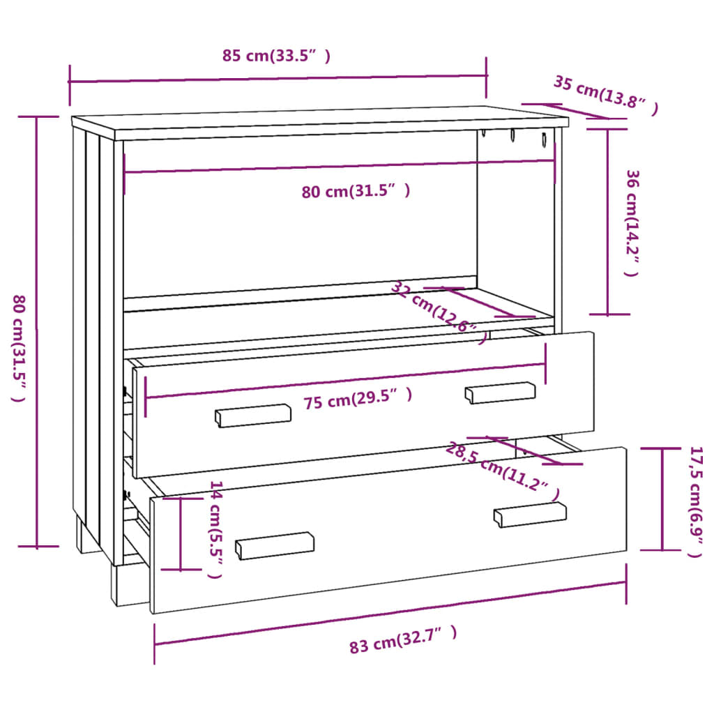 Credenza Miele 85x35x80 cm in Legno Massello di Pino cod mxl 16447