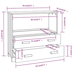 Credenza HAMAR Bianca 85x35x80 cm in Legno Massello di Pino 340497