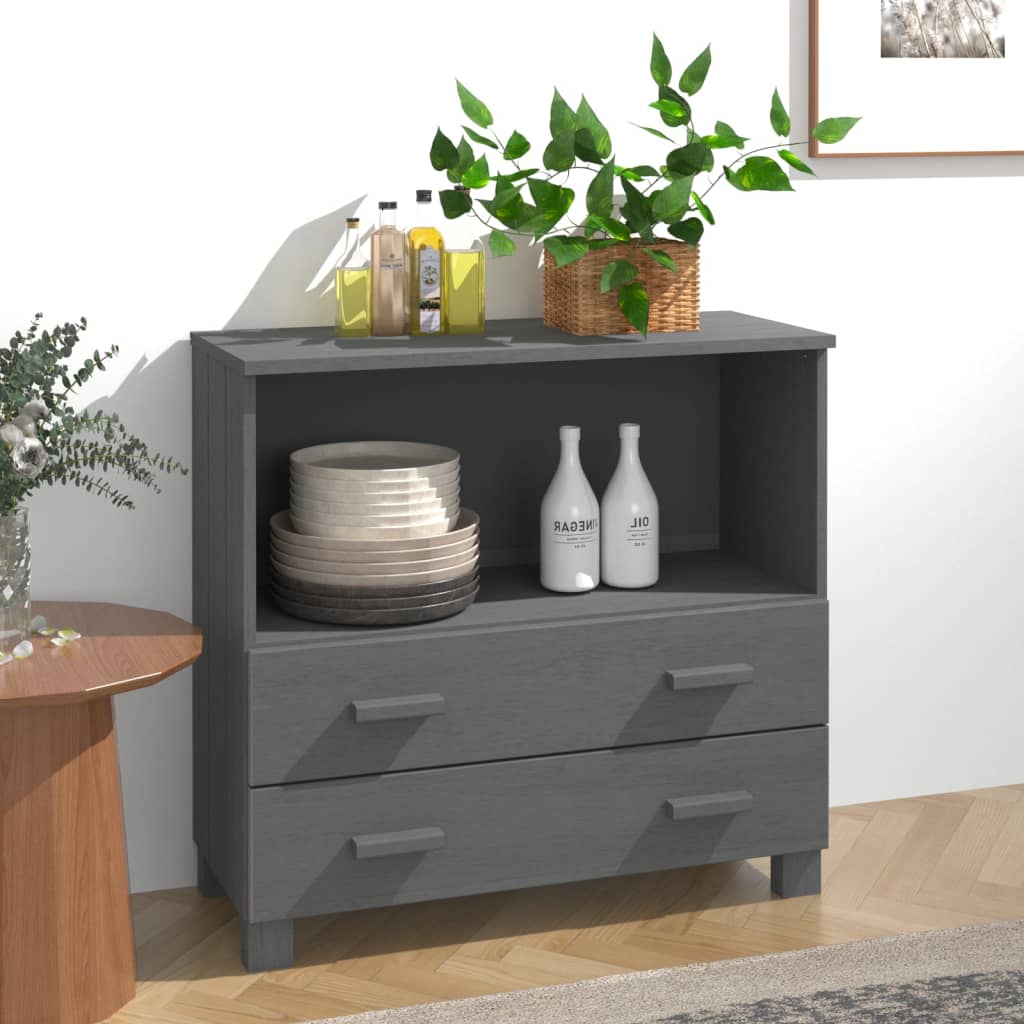 Credenza Grigio Scuro 85x35x80 cm in Legno Massello di Pino