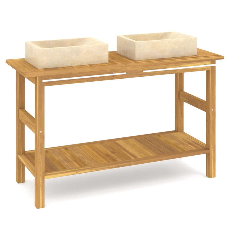 Mobile Vanità Bagno e Lavandini Marmo Crema Legno Massello Teak cod mxl 64675