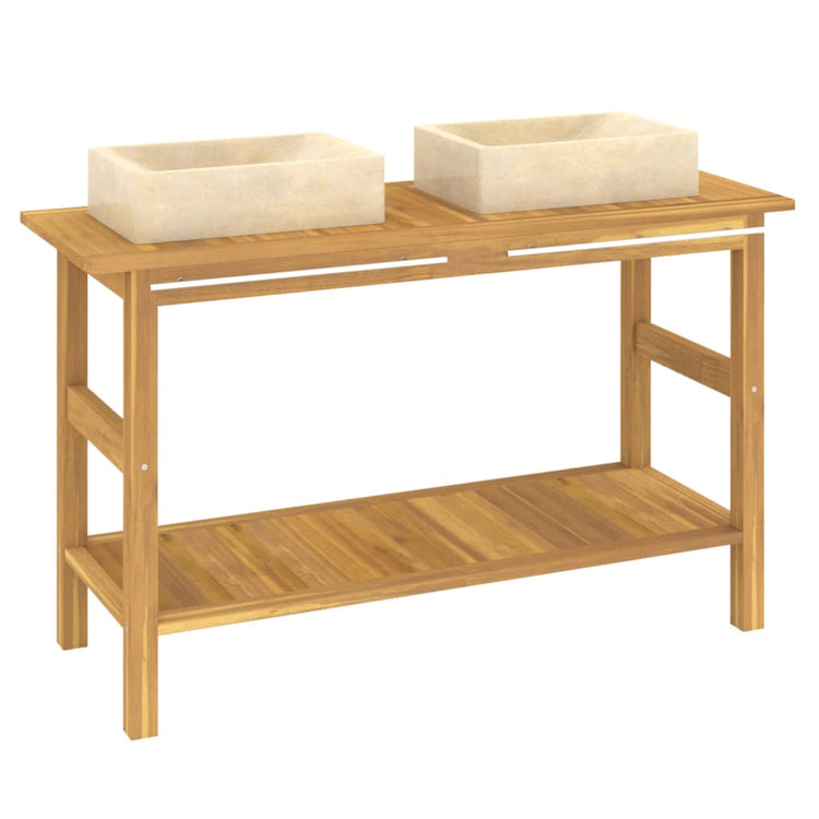 Mobile Vanità Bagno e Lavandini Marmo Crema Legno Massello Teak cod mxl 64675