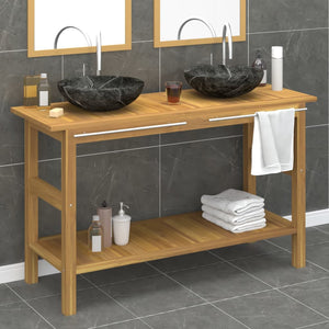 Mobile Vanità Bagno e Lavandini Marmo Nero Legno Massello Teakcod mxl 125520