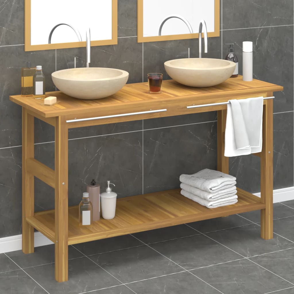 Mobile Vanità Bagno e Lavandini Marmo Crema Legno Massello Teak cod mxl 69476