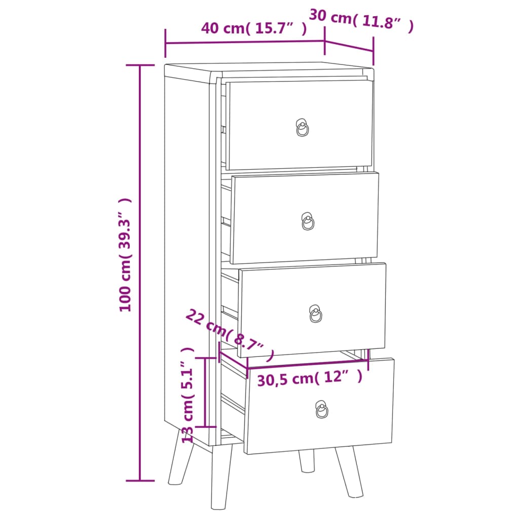 Cassettiera 40x30x100 cm in Legno Massello di Teak cod mxl 74658