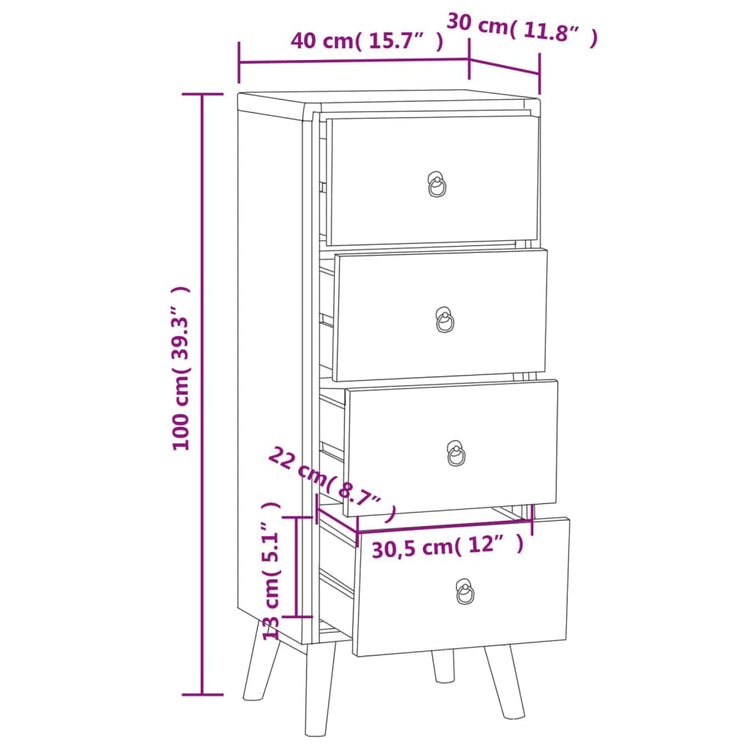 Cassettiera 40x30x100 cm in Legno Massello di Teak cod mxl 74658