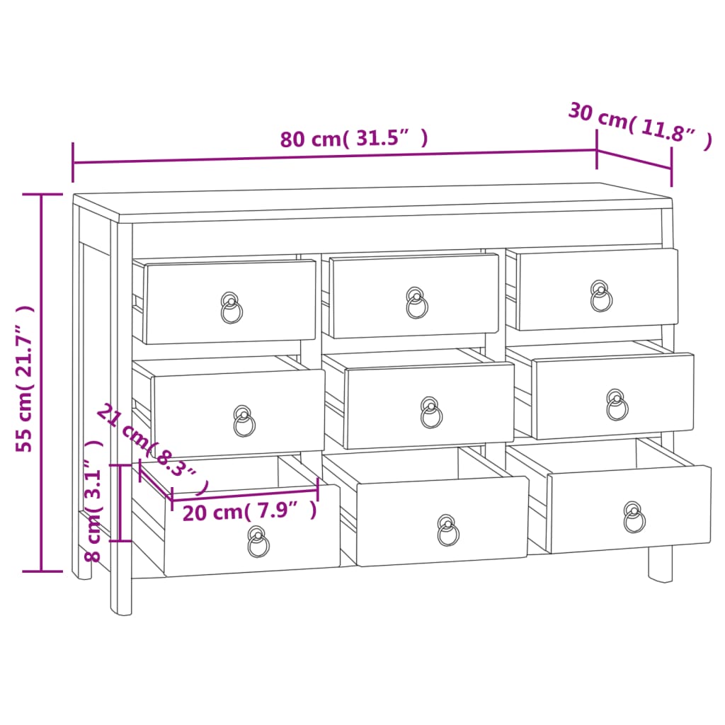 Cassettiera 80x30x55 cm in Legno Massello di Teak cod mxl 77065