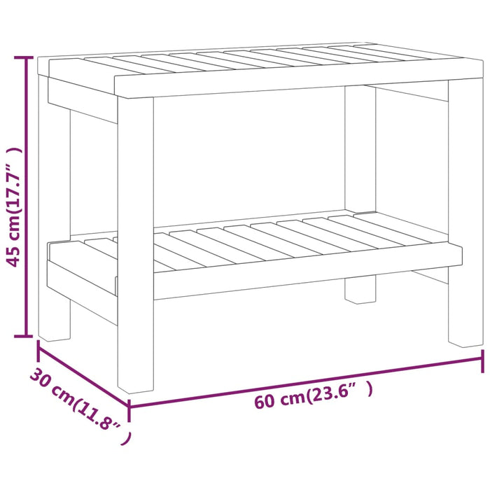 Panca da Doccia 60x30x45 cm in Legno Massello di Teak