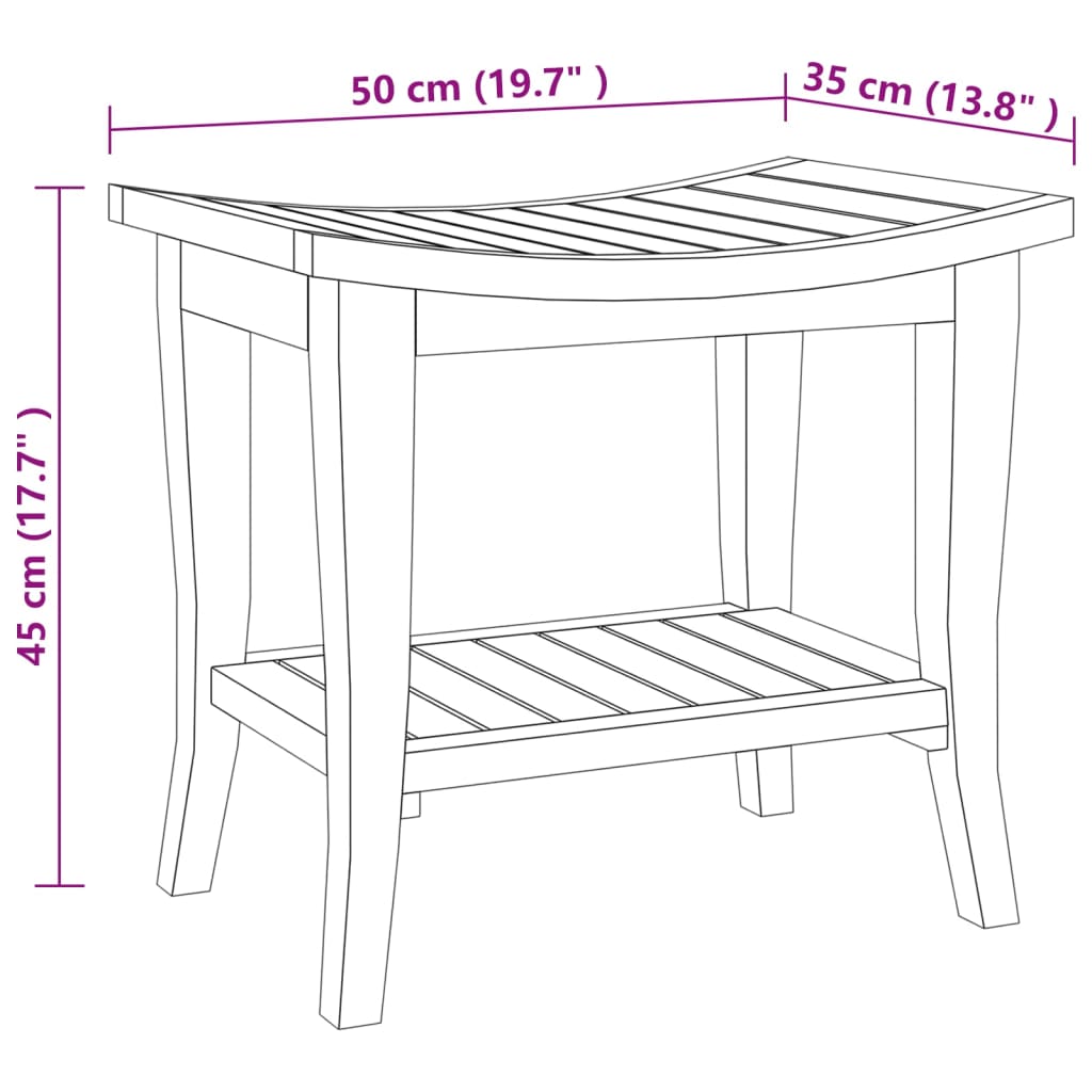 Panca da Doccia 50x35x45 cm in Legno Massello di Teak cod mxl 58931