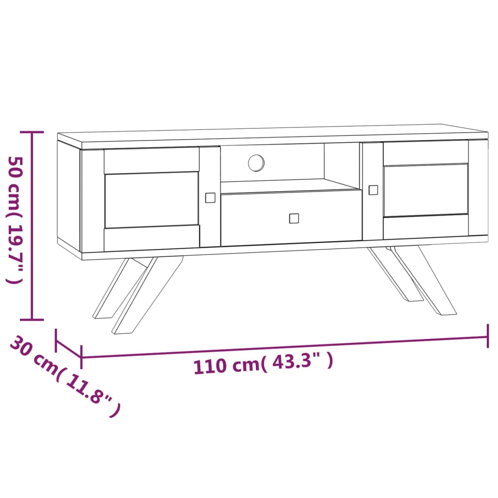 Mobile Porta TV 110x30x50 cm in Legno Massello di Teak