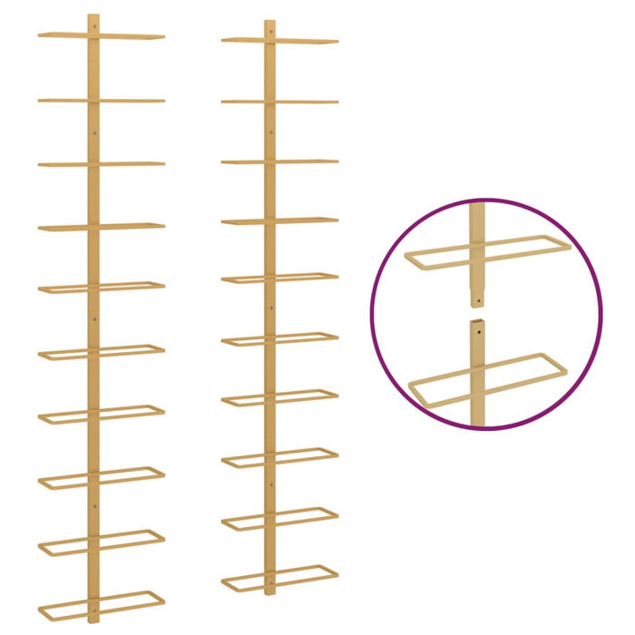 Portavini da Parete per 10 Bottiglie 2 pz Dorato in Metallo 340907
