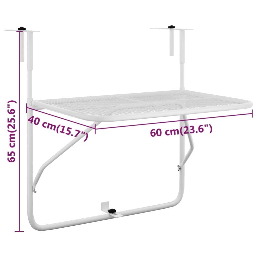 Tavolo da Balcone Bianco 60x40 cm in Acciaio cod mxl 34527