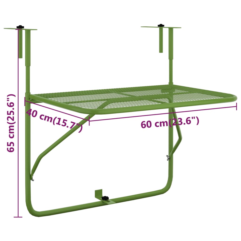 Tavolo da Balcone Verde 60x40 cm in Acciaio cod mxl 47896