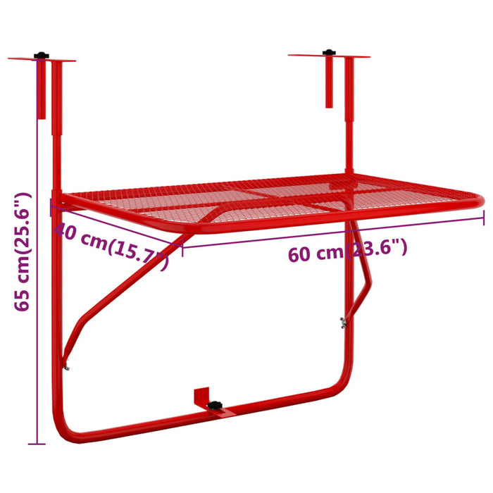 Tavolo da Balcone Rosso 60x40 cm in Acciaio cod mxl 42031