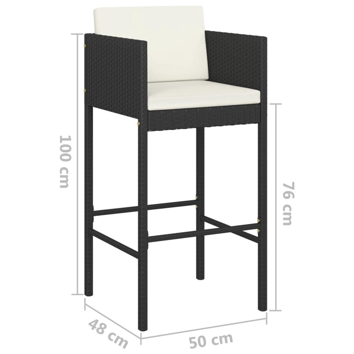 Set Bar da Giardino 3 pz con Cuscini Polyrattan Nero cod mxl 42901