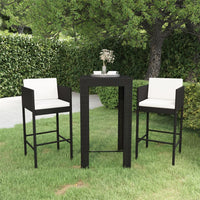 Set Bar da Giardino 3 pz con Cuscini Polyrattan Nero cod mxl 42901