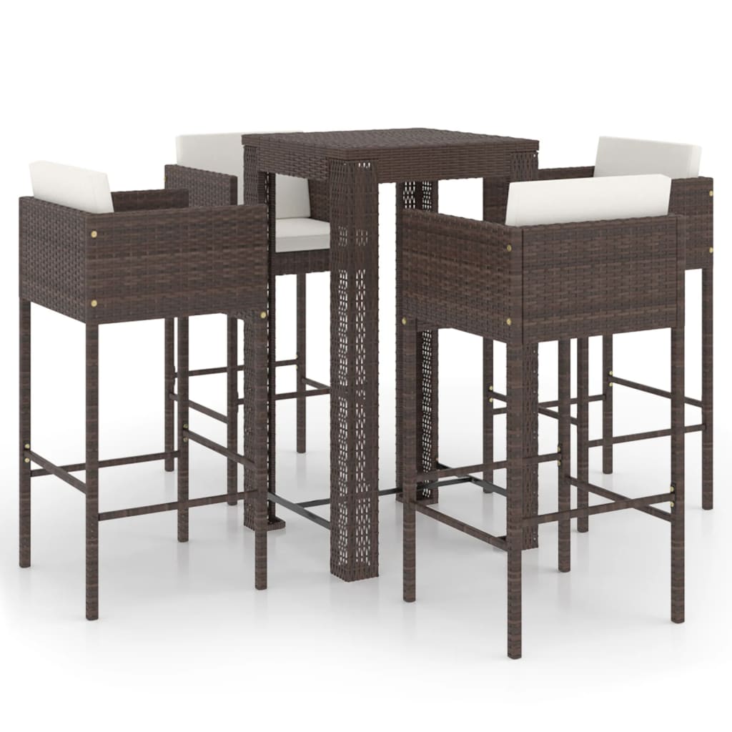 Set da Bar da Giardino 5 pz con Cuscini in Polyrattan Marrone cod mxl 43626