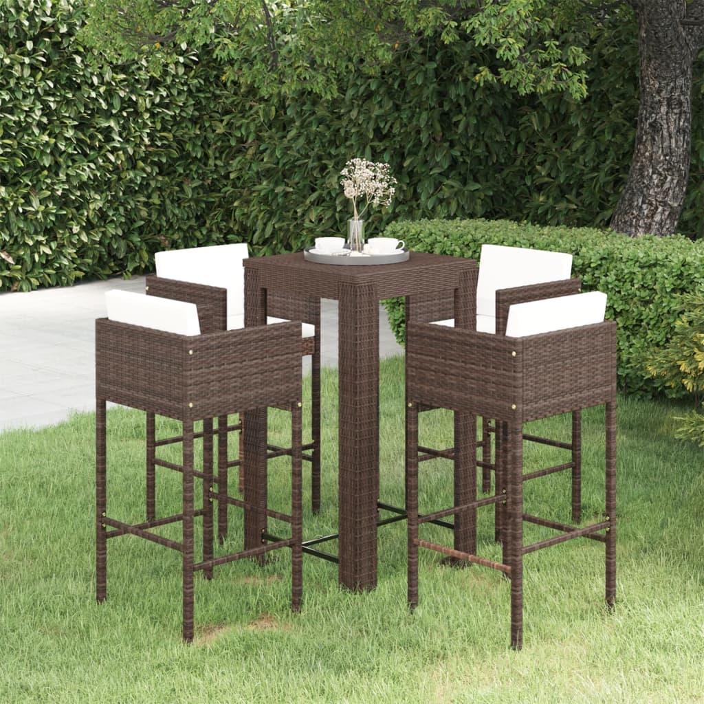 Set da Bar da Giardino 5 pz con Cuscini in Polyrattan Marrone cod mxl 43626