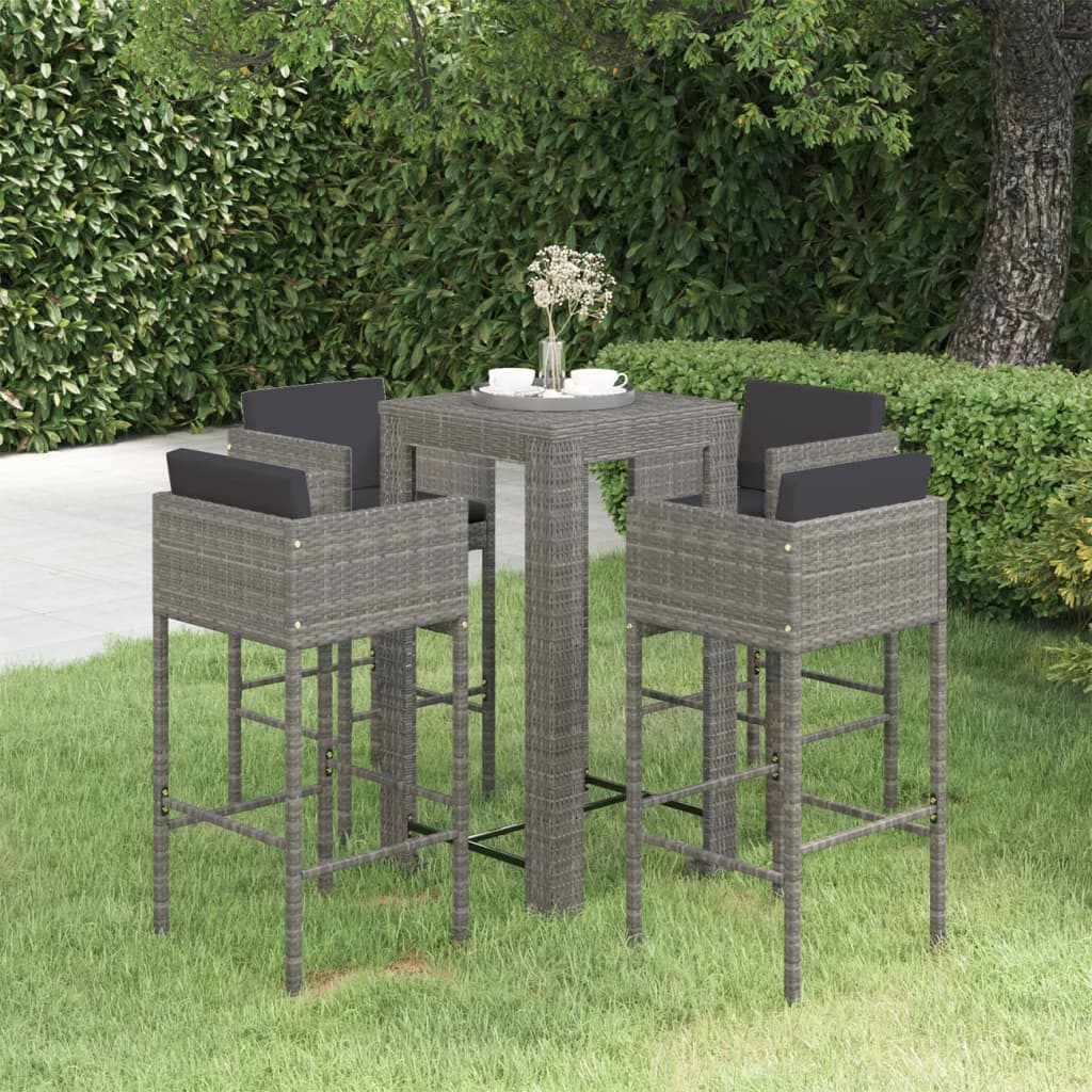 Set da Bar da Giardino 5 pz con Cuscini in Polyrattan Grigio 3094782